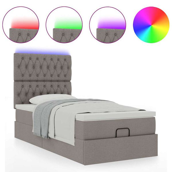 vidaXL Cama otomana con colch&oacute;n y luces LED tela gris taup&eacute; 90x200 cm