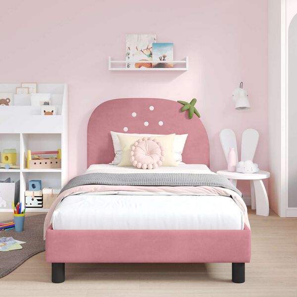 vidaXL Cama para ni&ntilde;os con cabecero Rosa 90 x 190 cm Terciopelo