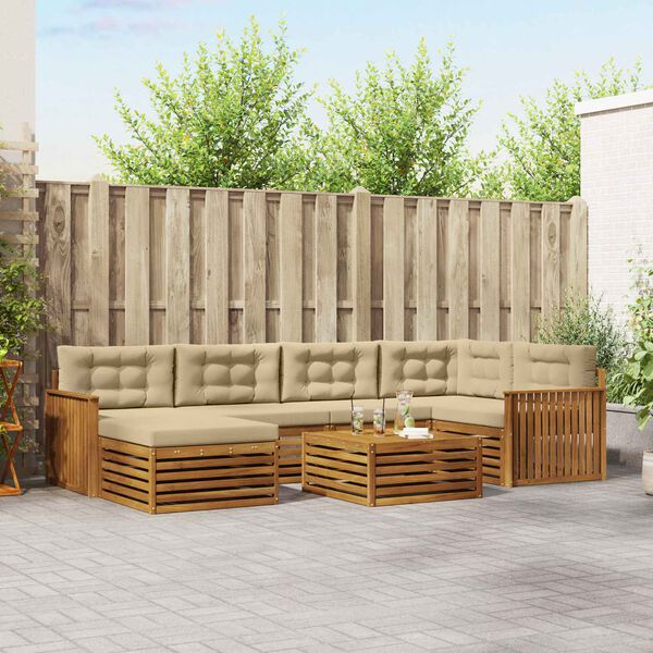 vidaXL Conjunto de sof&aacute;s de exterior con coj&iacute;n 7 pcs Natural y Beige