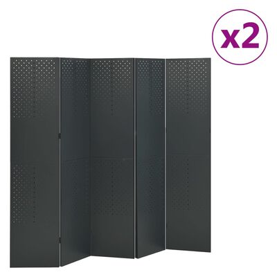 vidaXL Biombos divisores de 5 paneles 2 uds antracita acero 200x180 cm