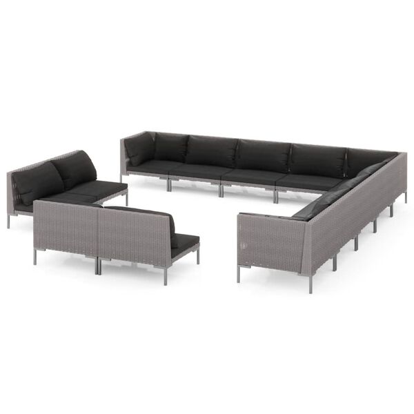 vidaXL Muebles de jard&iacute;n 13 pzas y cojines rat&aacute;n sint&eacute;tico gris oscuro