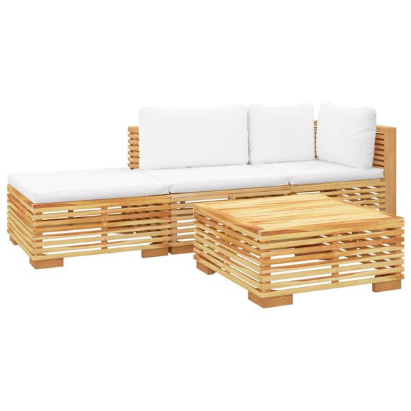 vidaXL Juego muebles de jard&iacute;n 4 piezas y cojines madera maciza teca