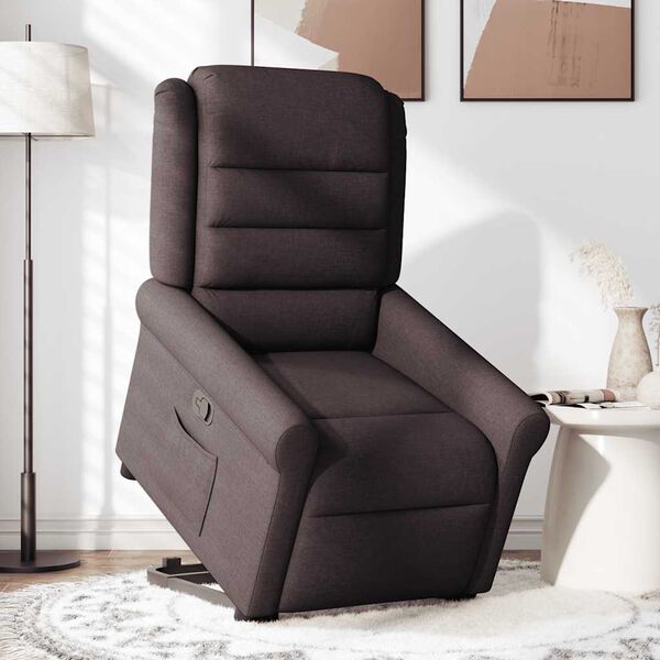 vidaXL Sill&oacute;n reclinable elevable tela marr&oacute;n oscuro