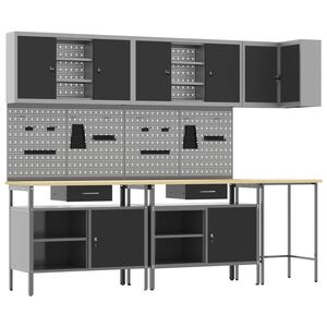 vidaXL Conjunto de armarios de trabajo con caj&oacute;n 10 pcs Negro y Gris