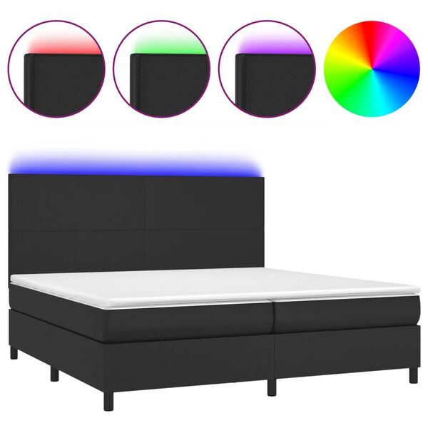 vidaXL Cama box spring colch&oacute;n y LED cuero sint&eacute;tico negro 200x200 cm