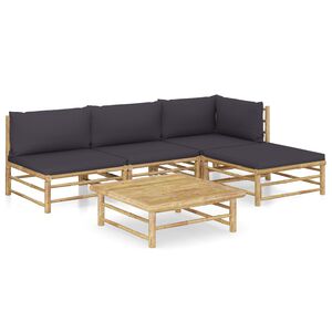vidaXL Set de muebles de jard&iacute;n 5 piezas bamb&uacute; con cojines gris oscuro