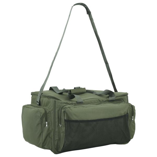 vidaXL Bolso de pesca impermeable tela Oxford verde oscuro