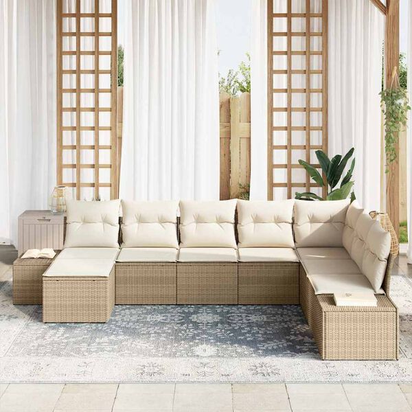vidaXL Conjunto de sof&aacute; de jard&iacute;n 8 pcs Beige y Crema rat&aacute;n sint&eacute;tico