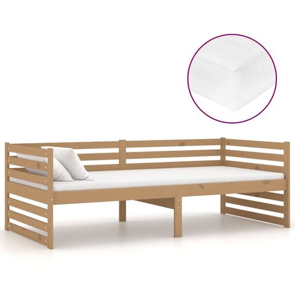 vidaXL Sof&aacute; cama y colch&oacute;n madera pino maciza marr&oacute;n miel 90x200 cm