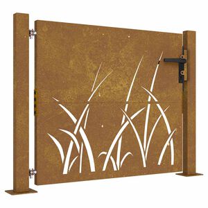 vidaXL Puerta de jard&iacute;n 100x100 cm de acero corten con dise&ntilde;o de hierba
