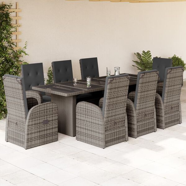 vidaXL Set comedor jard&iacute;n 9 pzas y cojines rat&aacute;n sint&eacute;tico gris