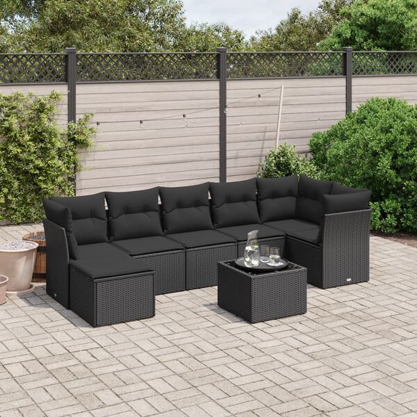 vidaXL Set de comedor de jardín 7 pzas y cojines ratán sintético negro
