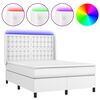 vidaXL Cama box spring colch&oacute;n y LED cuero sint&eacute;tico blanco 140x190 cm