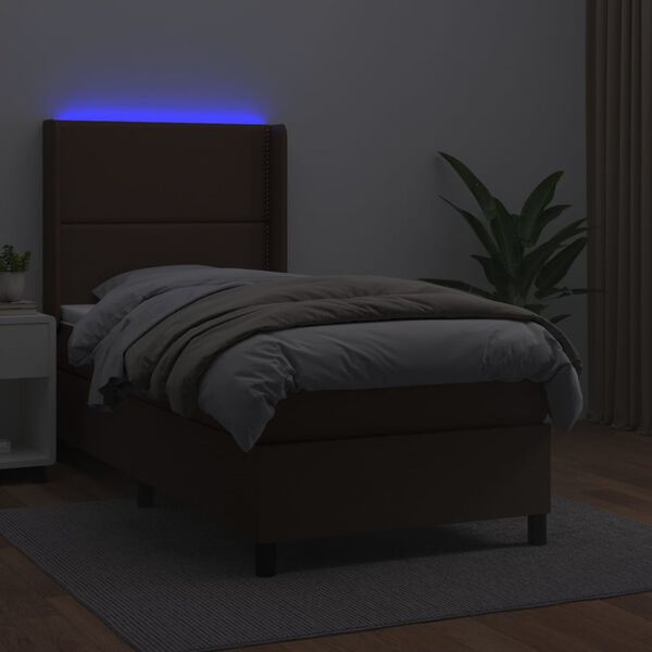 vidaXL Cama box spring y colch&oacute;n LED cuero sint&eacute;tico marr&oacute;n 90x190 cm