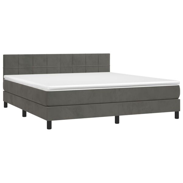 vidaXL Cama box spring colch&oacute;n y LED terciopelo gris oscuro 180x200 cm
