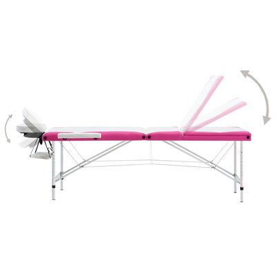 vidaXL Camilla de masaje plegable 3 zonas aluminio blanco y rosa