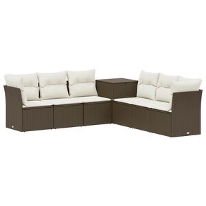 vidaXL Juego de Sof&aacute; 7 uds. Marr&oacute;n y Crema Blanca