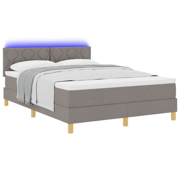 vidaXL Cama Box Spring LED con colch&oacute;n con LED Taup&eacute; 160 x 200 cm tela