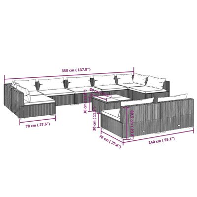 vidaXL Set de muebles de jardín 10 pzas cojines ratán sintético negro