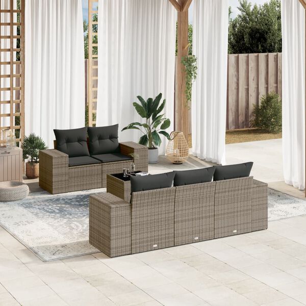 vidaXL Set de muebles de jardín 6 pzas y cojines ratán sintético gris