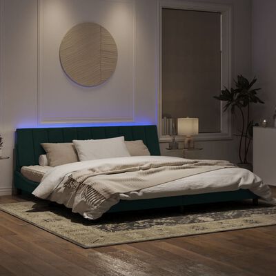 vidaXL Estructura cama con luces LED terciopelo verde oscuro 200x200cm