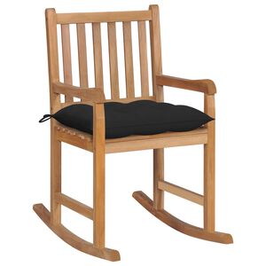 vidaXL Silla mecedora de madera maciza de teca con coj&iacute;n negro