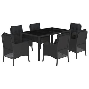 vidaXL Set de comedor de jard&iacute;n 7 pzas y cojines rat&aacute;n sint&eacute;tico negro