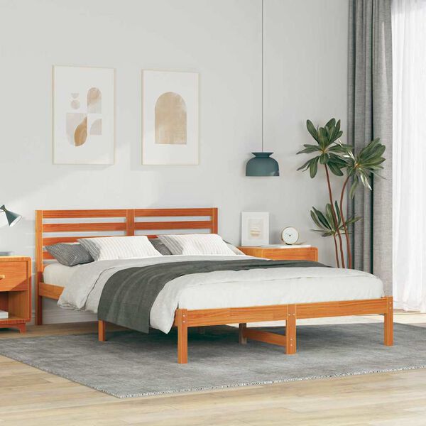 vidaXL Estructura de cama con cabecera Marr&oacute;n cera 140 x 210 cm
