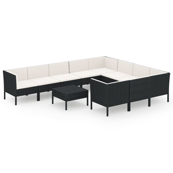 vidaXL Set de muebles de jard&iacute;n 11 pzas cojines rat&aacute;n sint&eacute;tico negro