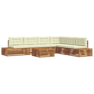 vidaXL Conjunto de sof&aacute;s de exterior con coj&iacute;n 7 Pieza Natural y Crema