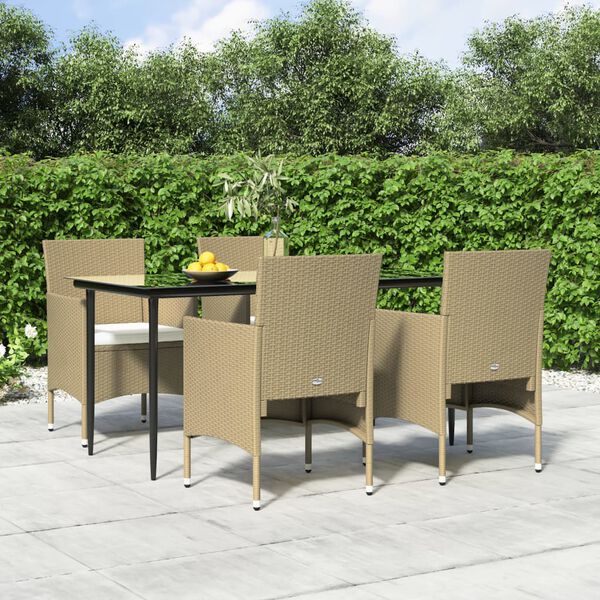 vidaXL Juego de comedor de jard&iacute;n 5 piezas con cojines beige y negro