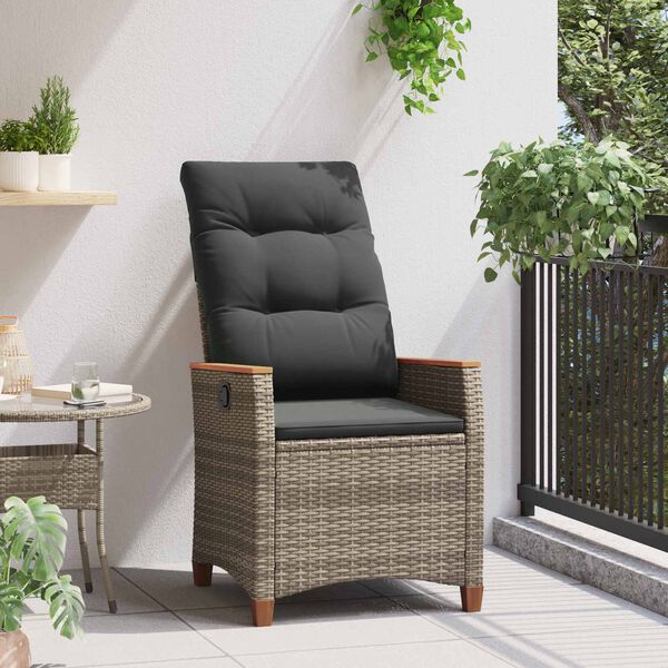 vidaXL Silla de jard&iacute;n reclinable Gris y azul marino rat&aacute;n sint&eacute;tico