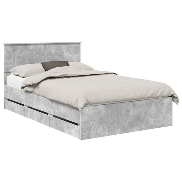 vidaXL Estructura de cama Gris Concreto 135 x 190 cm Madera Ingenieril