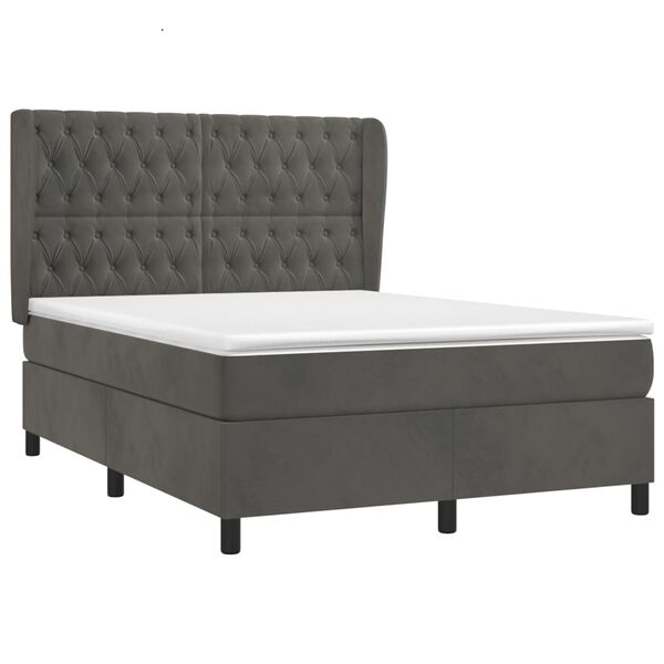 vidaXL Cama box spring con colch&oacute;n terciopelo gris oscuro 140x190 cm