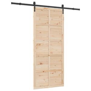 vidaXL Puerta Corredera Natural 90 x 208 cm Madera de Pino Maciza