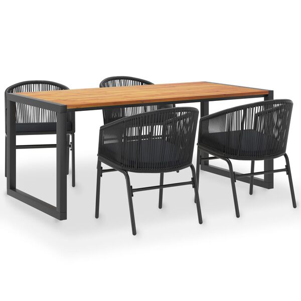 vidaXL Set de comedor de jard&iacute;n 5 pzas madera maciza acacia rat&aacute;n PVC