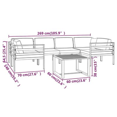 vidaXL Set muebles de jardín 7 pzas y cojines aluminio gris antracita
