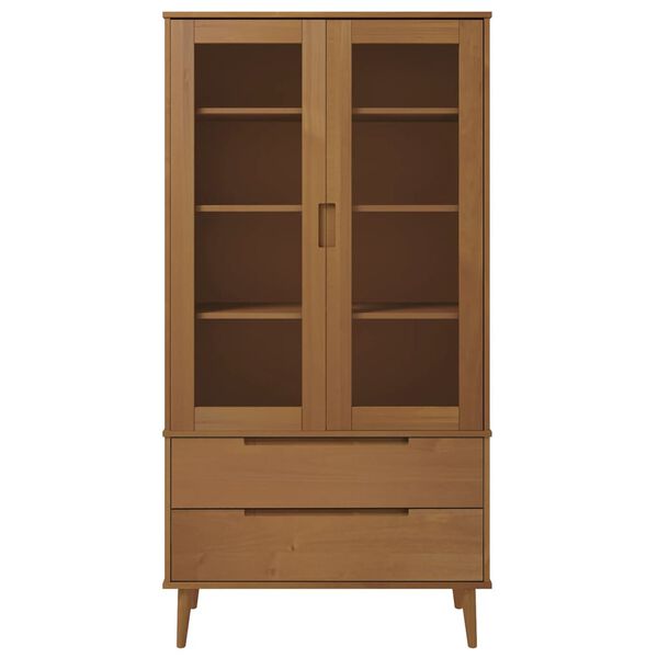 vidaXL Mueble vitrina MOLDE madera maciza de pino marr&oacute;n 90x35x175 cm