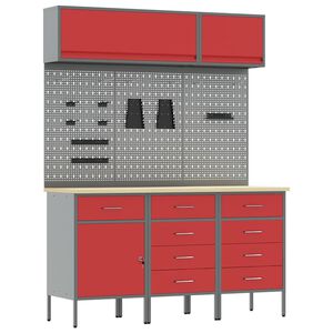 vidaXL Conjunto de armarios de trabajo con caj&oacute;n Manual 8 uds. Rojo