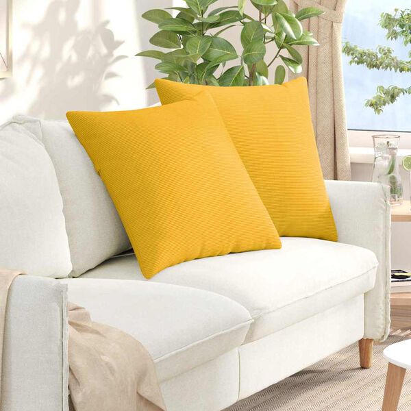 vidaXL Cojines de sof&aacute; 2 pcs Amarillo Claro 80 x 80 cm Tela de pana