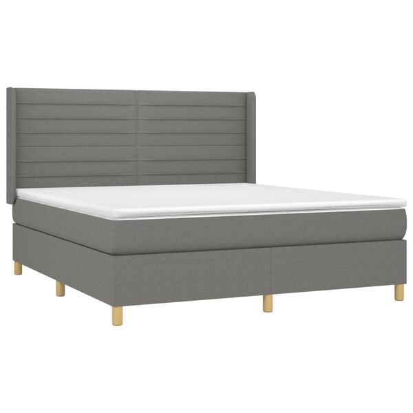 vidaXL Cama box spring colch&oacute;n y luces LED tela gris oscuro 160x200 cm