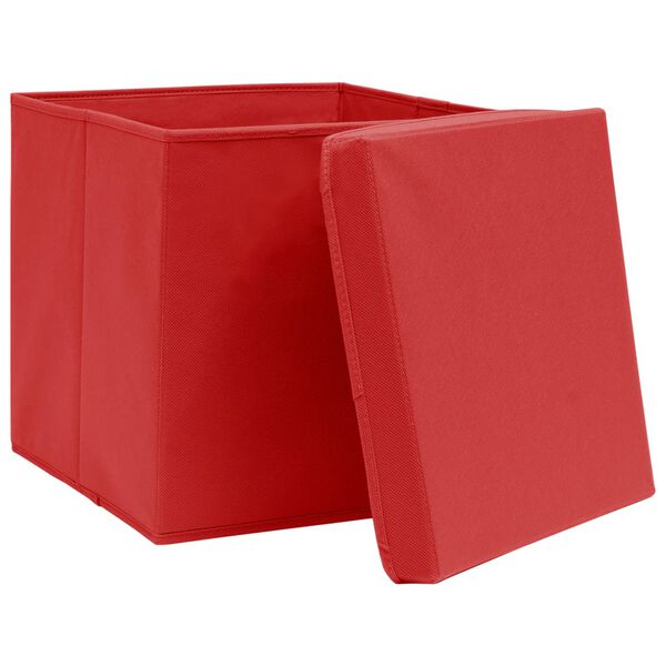 vidaXL Cajas de almacenaje con tapas 4 uds tela rojo 32x32x32 cm