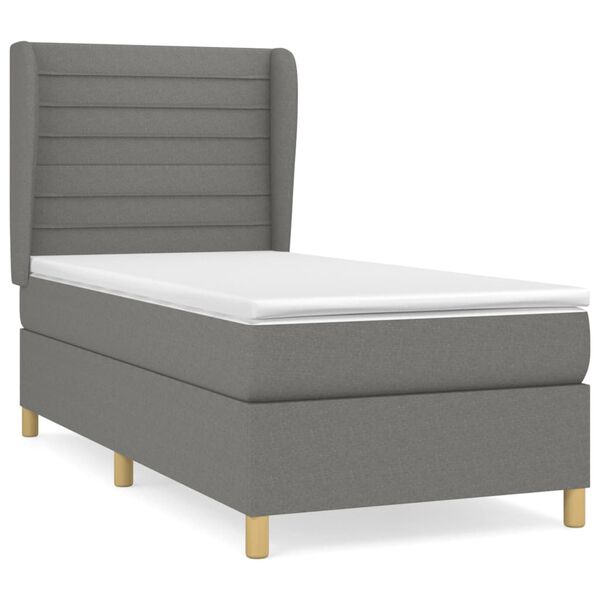 vidaXL Cama box spring con colch&oacute;n tela gris oscuro 100x200 cm