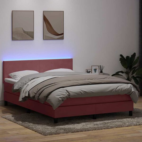 vidaXL Cama box spring con colch&oacute;n y LED terciopelo rosa 160x220 cm