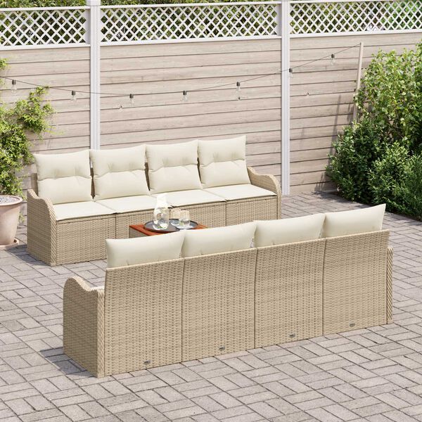 vidaXL Conjunto de sof&aacute;s de jard&iacute;n 9 pcs Beige rat&aacute;n sint&eacute;tico