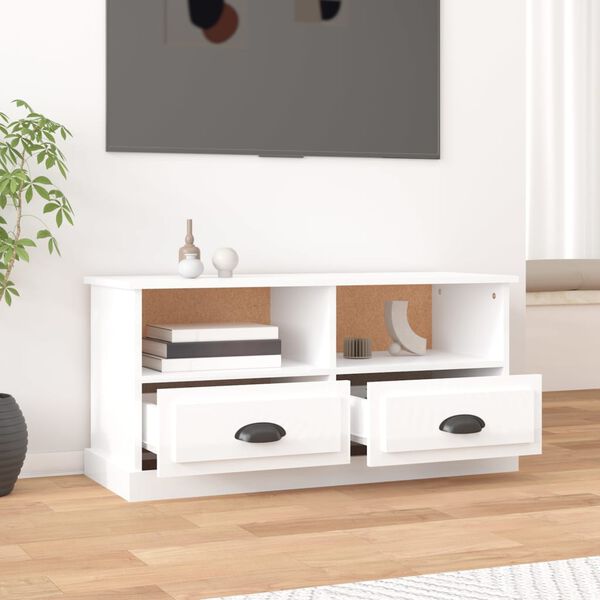 vidaXL Mueble de TV madera contrachapada blanco brillo 93x35,5x45 cm