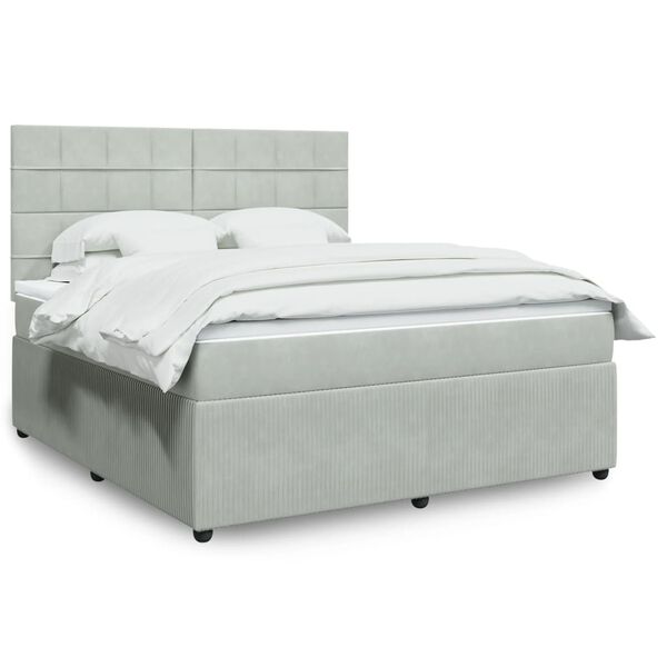 vidaXL Cama box spring con colch&oacute;n terciopelo gris claro 180x200 cm