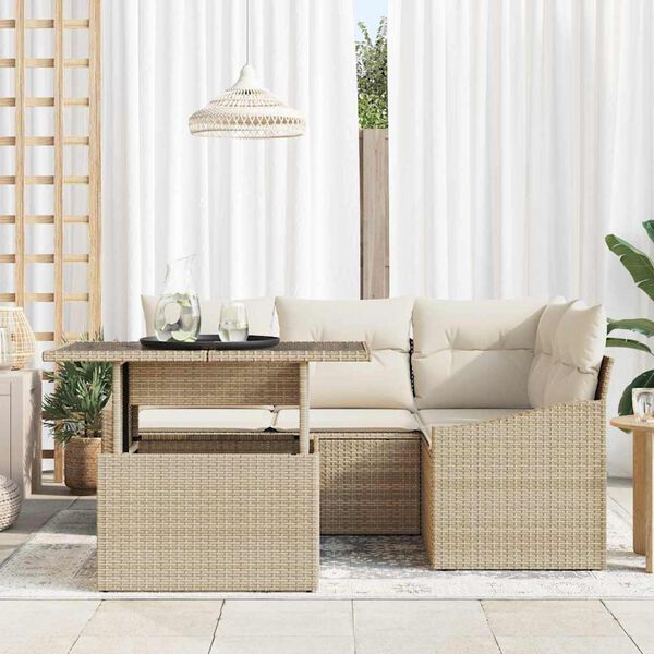 vidaXL Conjunto de sofá de jardín 5 pcs Beige y Crema ratán sintético