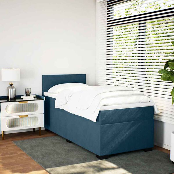 vidaXL Cama box spring con colch&oacute;n terciopelo azul oscuro 90x200 cm