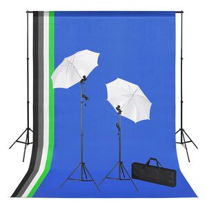 vidaXL Set estudio fotogr&aacute;fico con telones de fondo, focos y paraguas